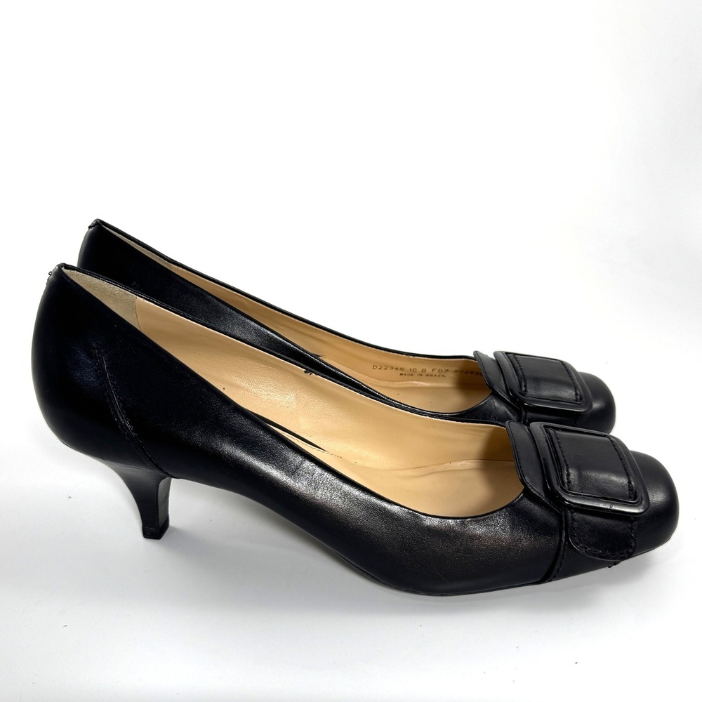 Cole Haan Womens Black Leather Square Toe Buckle Kitten Heel Pumps Size 10B - Picture 5 of 9